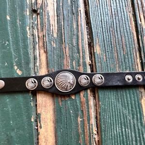 Black leather biker bracelet with silver eagle design